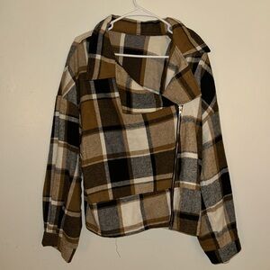 Plaid Women's Jacket in Brown, Black, and White
